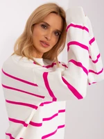 Fuchsia-ecru women's loose sweater