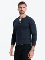 Ombre HENLEY men's neckline longsleeve - navy blue