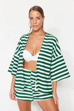 Trendyol Green Striped Belted Mini Knitted Kimono & Caftan