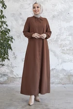 InStyle Abaya with Lace Collar and Hidden Placket - Tan