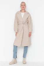 Trendyol Stone Round Belted Long Wool Cachet Coat