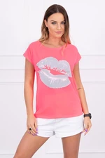 Blouse with pink neon lip print