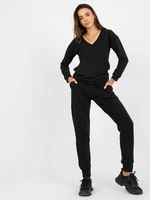 Black casual V-neck set