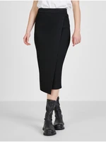 Black Women's Ribbed Wrap Midi Skirt - Women's