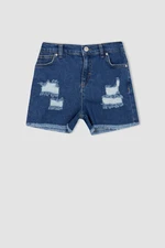 DEFACTO Girl's Mom Fit Ripped Detailed Shorts