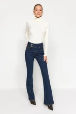 Trendyol Dark Blue Waist Detail High Waist Flare Jeans