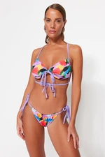 Trendyol Abstract Patterned Strapless Tie Normal Leg Bikini Set