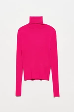 Dilvin 1297 Turtleneck Basic Corduroy Sweater-fuchsia