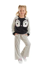 Denokids Twin Gazelle Girls Gray Velvet Tracksuit