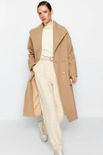 Trendyol Beige Limited Edition Premium Oversize Wide Cut Long Wool Cachet Coat