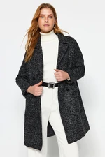 Trendyol Oversized Black Oversized Wide-Cut Printed Long Stamped Coat