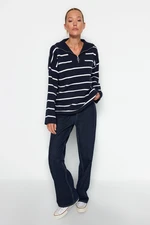 Trendyol Navy Blue Wide Pattern Striped Knitwear Sweater