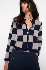 Trendyol Navy Blue Plaid / Checkered Knitwear Cardigan