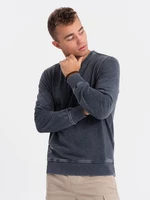 Ombre Washed men's sweatshirt with decorative stitching at the neckline - navy blue