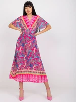 One-size pink pleated dress with oriental motif