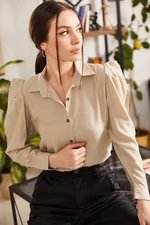 armonika Women's Beige Watermelon Sleeve Shirt