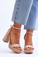 Fashionable suede sandals on a square heel Beige Merila