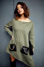 Asymmetrical dress with khaki chains