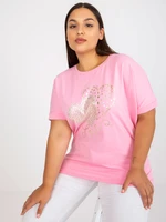 Pink cotton t-shirt of larger size loose fit