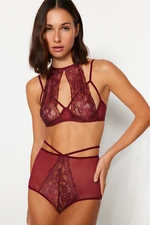 Trendyol Burgundy Lace Barbell Neck Piping Detailed Capless Underwear Set