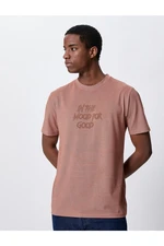 Koton Embroidered Motto T-Shirt, Slim Fit Crew Neck Short Sleeved.