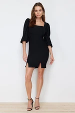 Trendyol Black Body Wrap Square Collar Slit Mini Woven Dress