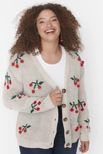 Trendyol Curve Beige Embroidered Knitwear Cardigan