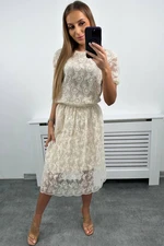 Lace set blouse + skirt beige