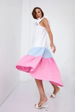 Summer dress with longer back in blue and pink