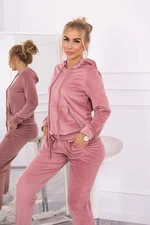 Velour set with kangaroo sweatshirt dark pink