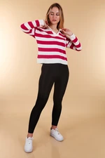 Bigdart 15777 Polo Neck Striped Sweater - Fuchsia