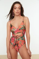 Trendyol Floral Patterned Double Breasted Linkage Swimsuit