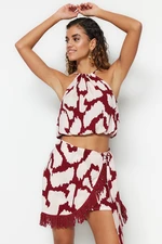 Trendyol Animal Pattern Knitted Blouse and Skirt Set with Tassels