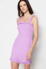 Trendyol Lilac Fitted Mini Woven Ruffled Woven Dress