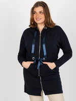 Long hoodie in navy blue color with zipper