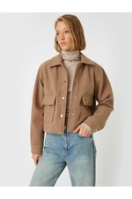 Koton Buttoned Pocket Shirt Collar Crop Cashmere Jacket