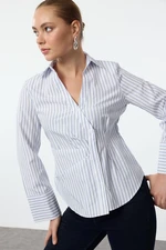 Trendyol Blue Side Button Detailed Striped Regular Regular Fit Shirt