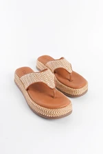 Capone Outfitters Wicker Genuine Leather Women's Flip Flops Slippers