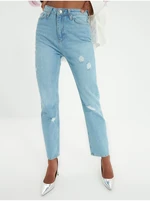 Trendyol Blue Ripped Detailed High Waist Bootcut Jeans