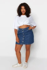 Trendyol Curve Light Blue High Waist Button Front Denim Skirt