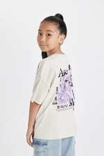 DEFACTO Girl's Oversize Fit Crew Neck Printed Short Sleeve T-Shirt