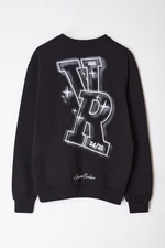 Trendyol Black Oversize/Wide Cut Letter Printed Sweatshirt