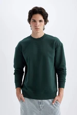 DEFACTO Men's Dark Green Boxy Fit Crew Neck Printed Sweatshirt X8282Az24Au