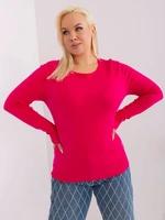 Plus Size Fuchsia Plain Sweater with Long Sleeves