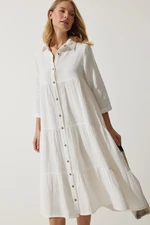 Happiness İstanbul Women's Ecru Muslin Flared Shirt Dress