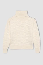 DEFACTO Girl Oversize Wide Pattern Turtleneck Knitwear Sweater