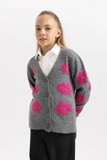 DEFACTO Girl Floral V Neck Knitted Cardigan