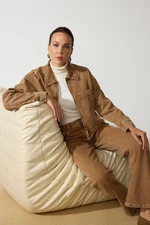 Trendyol Brown Zippered Oversize Denim Jacket