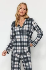 Trendyol Multicolored 100% Cotton Plaid Shirt-Pants Knitted Pajamas Set