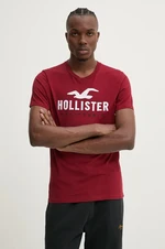 Bavlněné tričko Hollister Co. vínová barva, s aplikací, KI323-4290